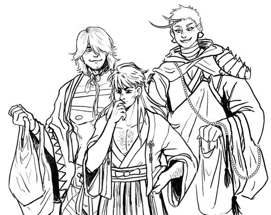 3 Character Half-Body Sketch, + complex outfits: $65